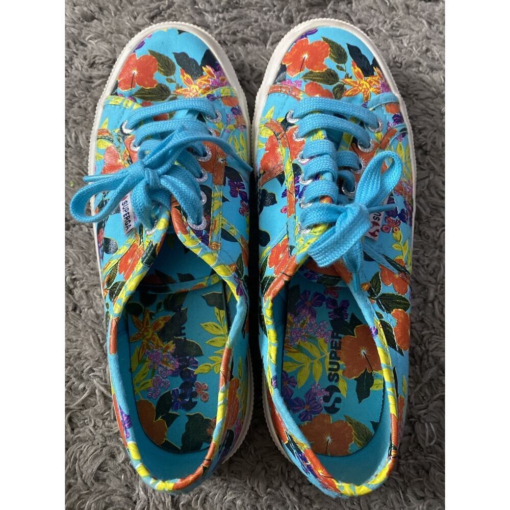 Superga 2750 Blue With Floral Pattern Women’s Shoes Size 8 - Picture 7 of 9